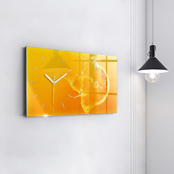 Glass wall clock rectangular Orange