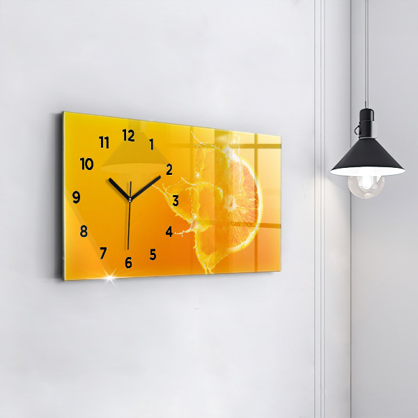 Glass wall clock rectangular Orange