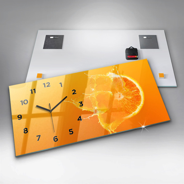 Glass wall clock rectangular Orange