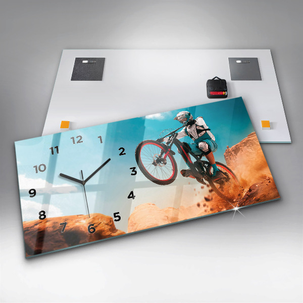 Glass wall clock rectangular Stuntman and adrenaline