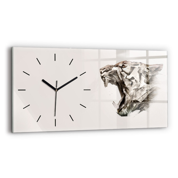 Glass wall clock rectangular painted portrait of a tiger