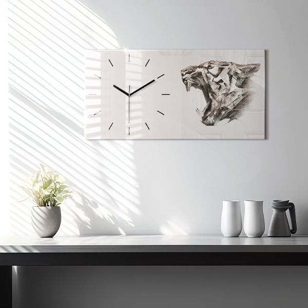 Glass wall clock rectangular painted portrait of a tiger