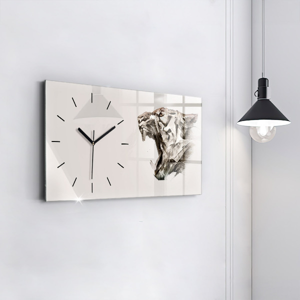 Glass wall clock rectangular painted portrait of a tiger