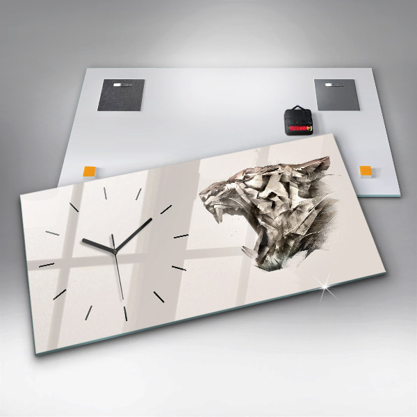 Glass wall clock rectangular painted portrait of a tiger