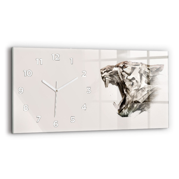 Glass wall clock rectangular painted portrait of a tiger