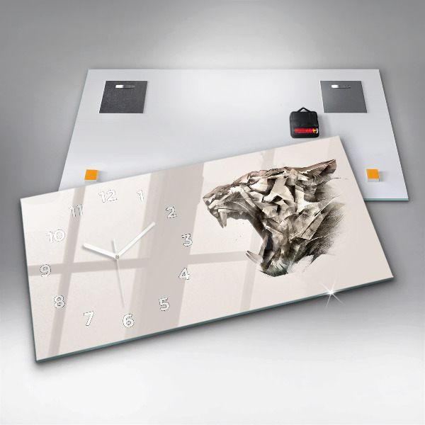 Glass wall clock rectangular painted portrait of a tiger