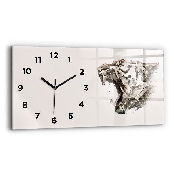 Glass wall clock rectangular painted portrait of a tiger