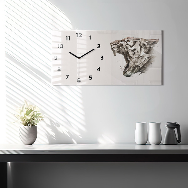 Glass wall clock rectangular painted portrait of a tiger