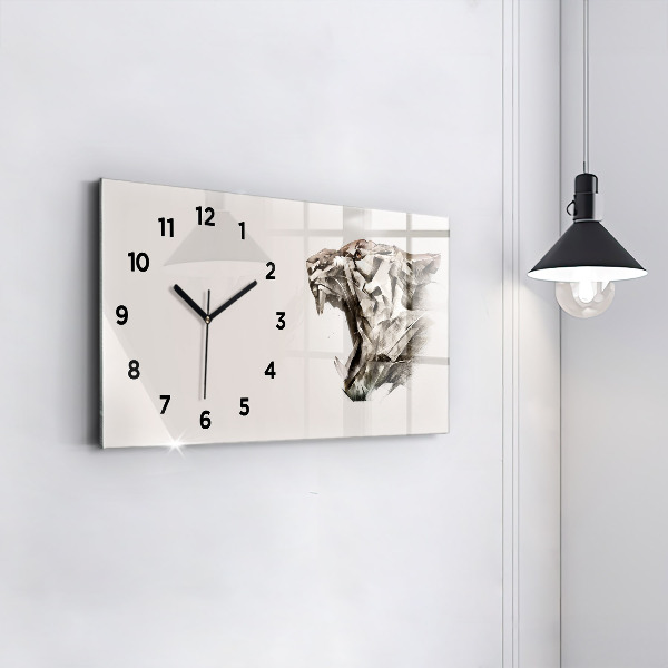 Glass wall clock rectangular painted portrait of a tiger