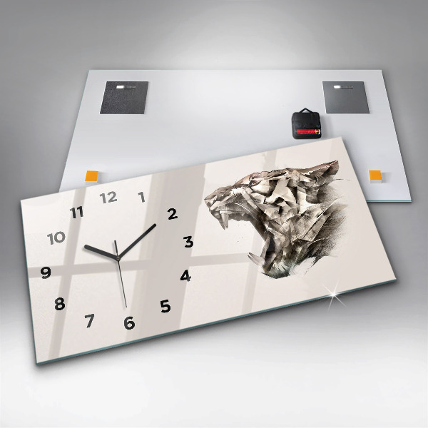 Glass wall clock rectangular painted portrait of a tiger