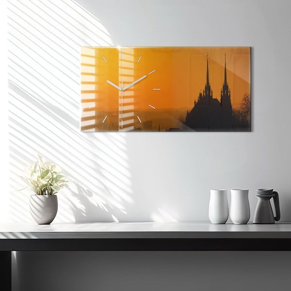 Glass wall clock rectangular View of the Brno Cathedral