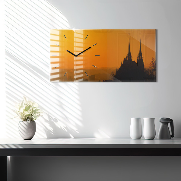 Glass wall clock rectangular View of the Brno Cathedral