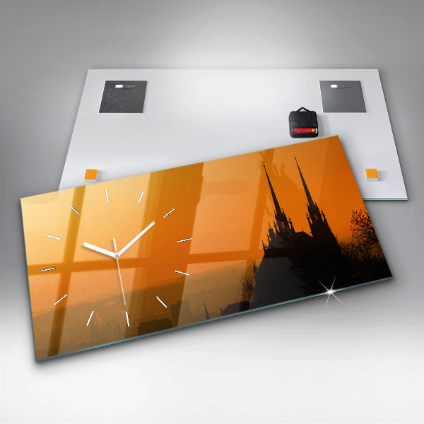 Glass wall clock rectangular View of the Brno Cathedral