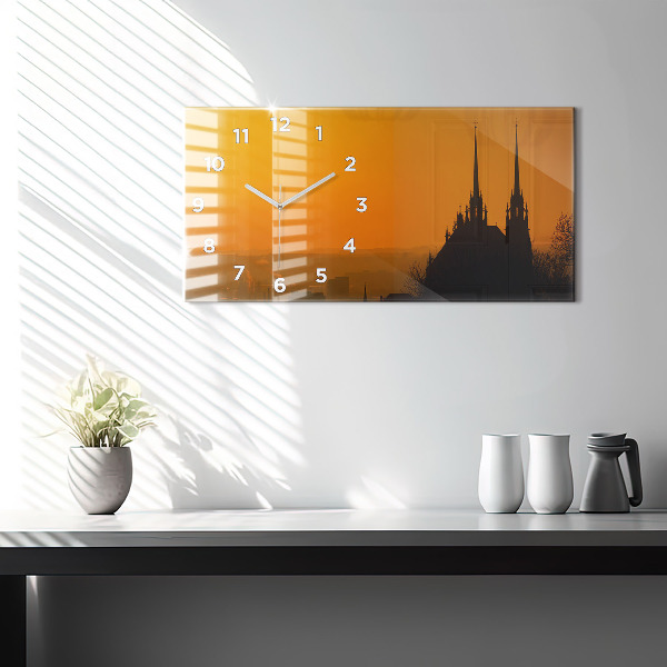Glass wall clock rectangular View of the Brno Cathedral