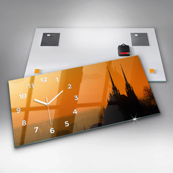 Glass wall clock rectangular View of the Brno Cathedral