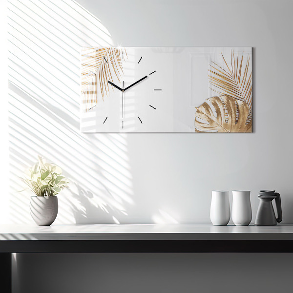 Glass wall clock rectangular Tropical leaves
