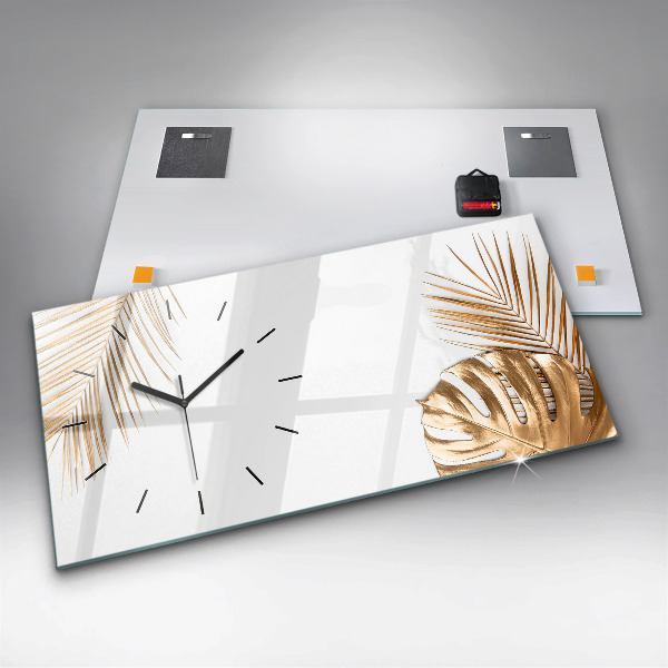 Glass wall clock rectangular Tropical leaves