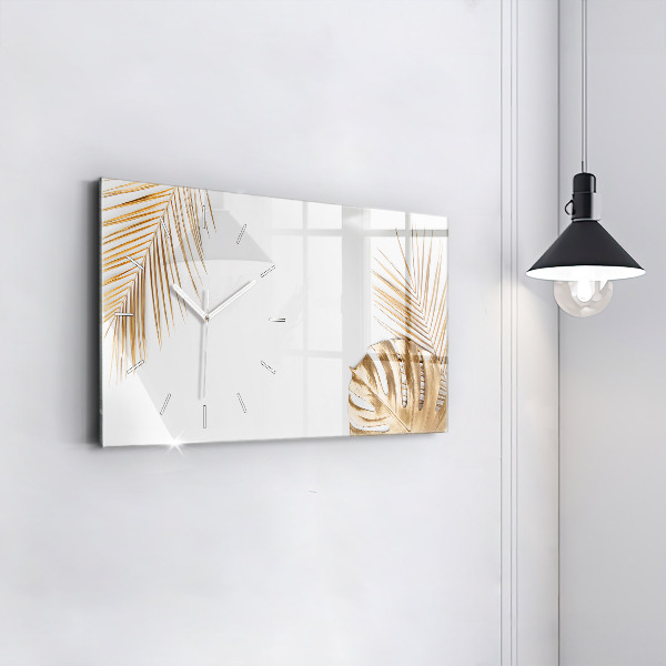 Glass wall clock rectangular Tropical leaves