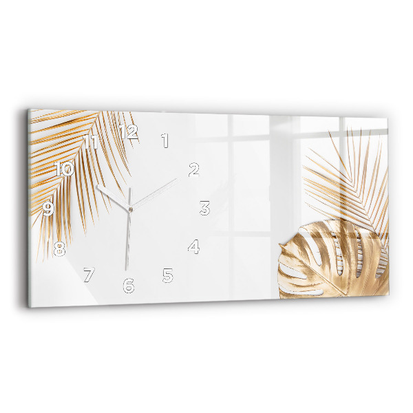 Glass wall clock rectangular Tropical leaves