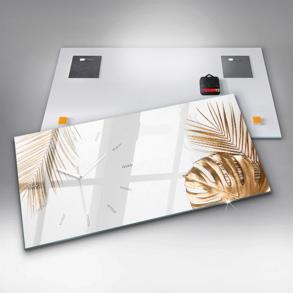 Glass wall clock rectangular Tropical leaves