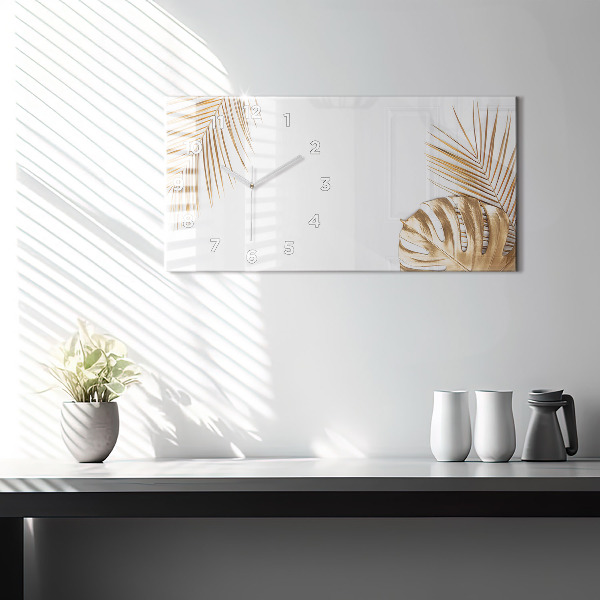 Glass wall clock rectangular Tropical leaves