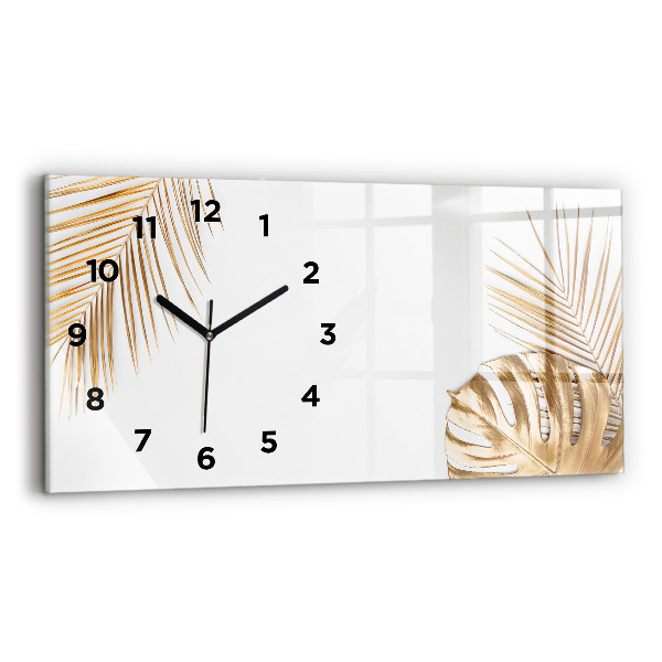 Glass wall clock rectangular Tropical leaves