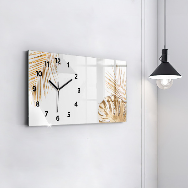 Glass wall clock rectangular Tropical leaves