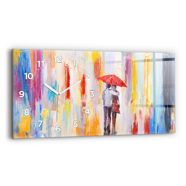 Glass wall clock rectangular Couple in the rain