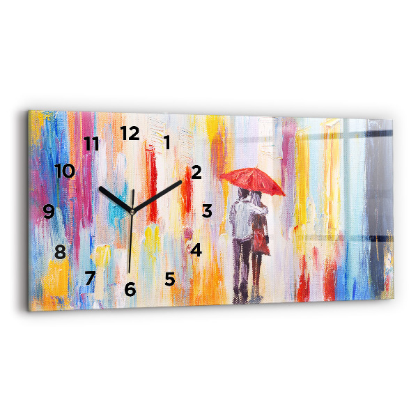 Glass wall clock rectangular Couple in the rain