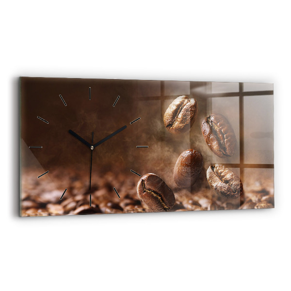 Glass wall clock rectangular Coffee beans