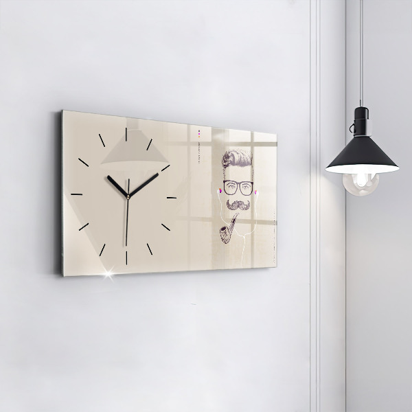 Glass wall clock rectangular Man with a pipe