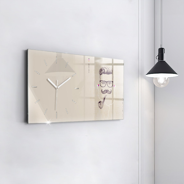Glass wall clock rectangular Man with a pipe