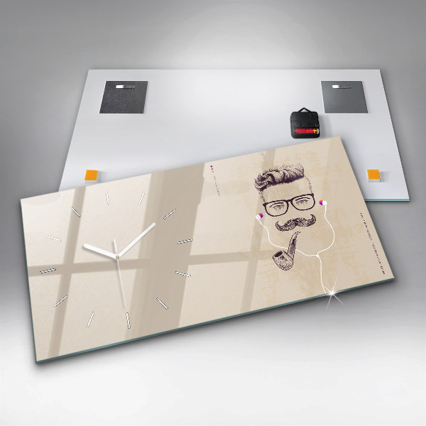 Glass wall clock rectangular Man with a pipe
