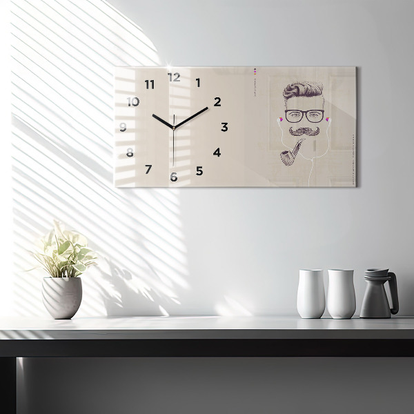 Glass wall clock rectangular Man with a pipe