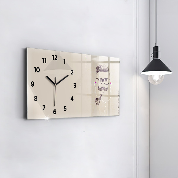 Glass wall clock rectangular Man with a pipe