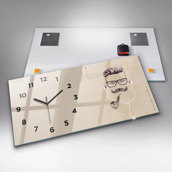 Glass wall clock rectangular Man with a pipe