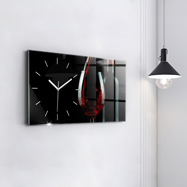 Glass wall clock rectangular A bottle of wine