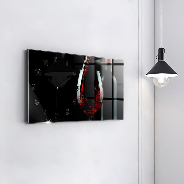 Glass wall clock rectangular A bottle of wine