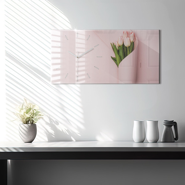 Glass wall clock rectangular A bouquet of flowers