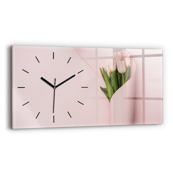 Glass wall clock rectangular A bouquet of flowers