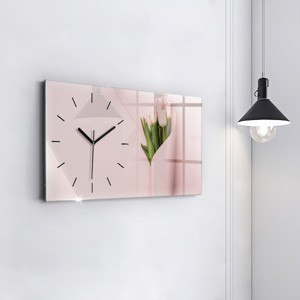 Glass wall clock rectangular A bouquet of flowers