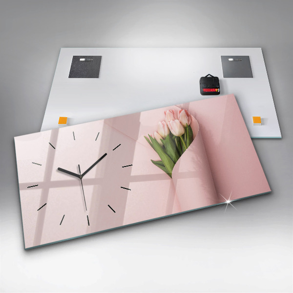 Glass wall clock rectangular A bouquet of flowers