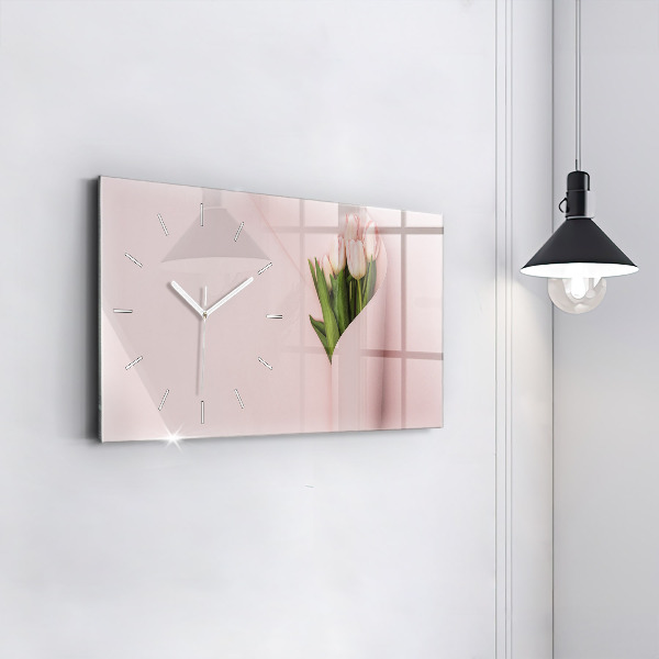 Glass wall clock rectangular A bouquet of flowers