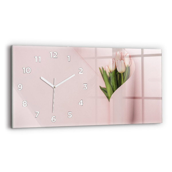 Glass wall clock rectangular A bouquet of flowers