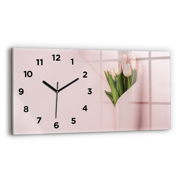 Glass wall clock rectangular A bouquet of flowers