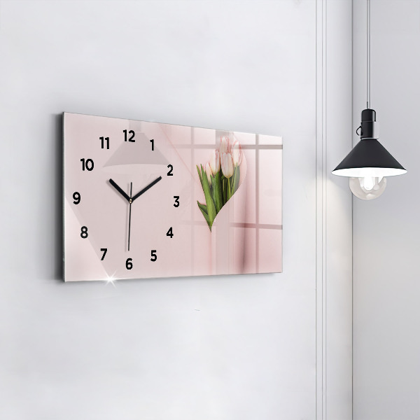 Glass wall clock rectangular A bouquet of flowers