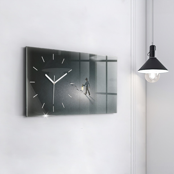 Glass wall clock rectangular Wanderer in the Dark