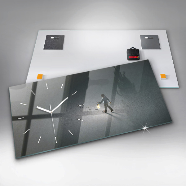 Glass wall clock rectangular Wanderer in the Dark