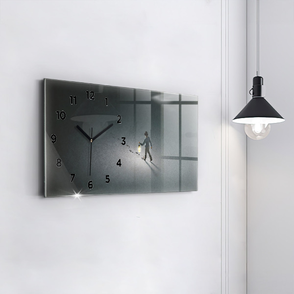Glass wall clock rectangular Wanderer in the Dark