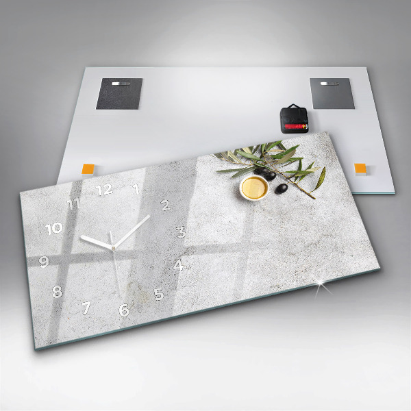 Glass wall clock rectangular Minimalist olives
